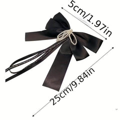 Vintage Ribbon Bow Hair Clip French Barrette With Tassel