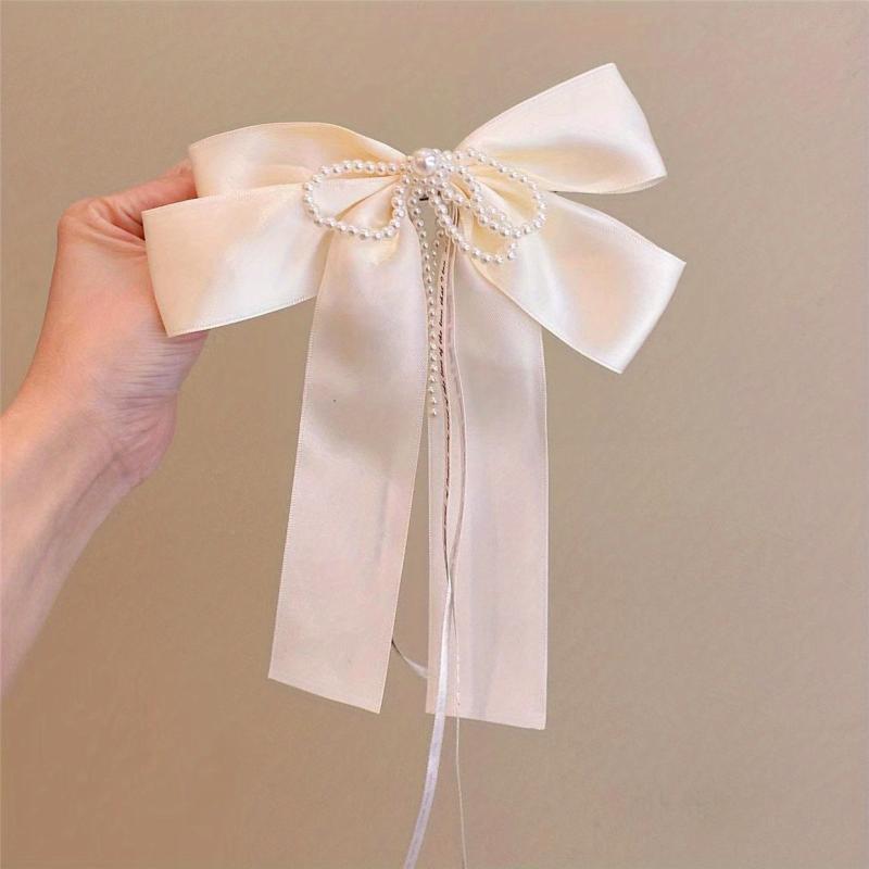 Vintage Ribbon Bow Hair Clip French Barrette With Tassel