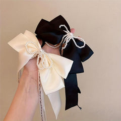 Vintage Ribbon Bow Hair Clip French Barrette With Tassel