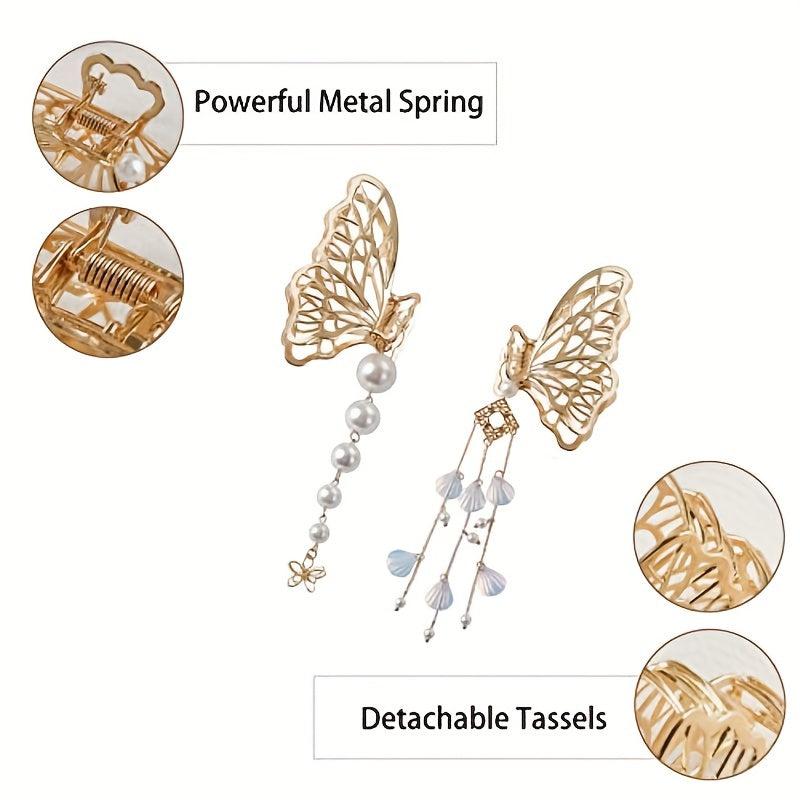 Butterfly Hair Claw Clip with Faux Pearl Tassel Hairgrip