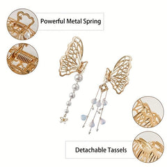 Butterfly Hair Claw Clip with Faux Pearl Tassel Hairgrip