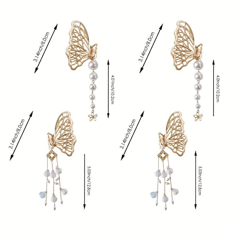 Butterfly Hair Claw Clip with Faux Pearl Tassel Hairgrip