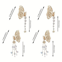 Butterfly Hair Claw Clip with Faux Pearl Tassel Hairgrip