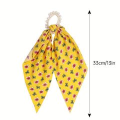 6pcs Long Streamer Hairband Flower Crackle Pastoral Hair Rope For Women Female