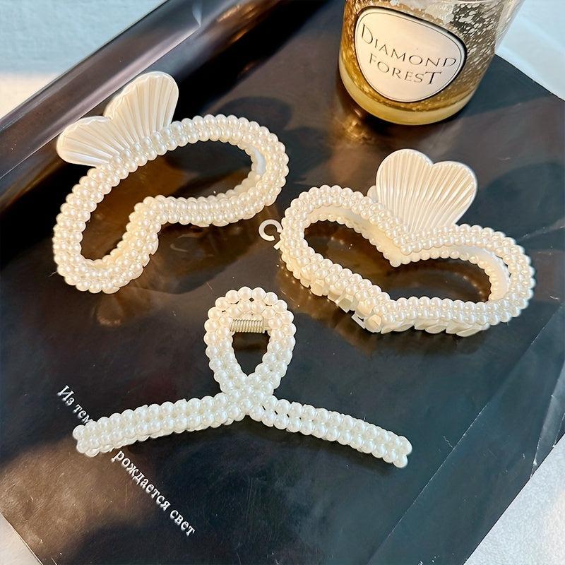 Faux Pearl Heart Hair Claw Clip Hair Pin Strong Hold Hair Accessories