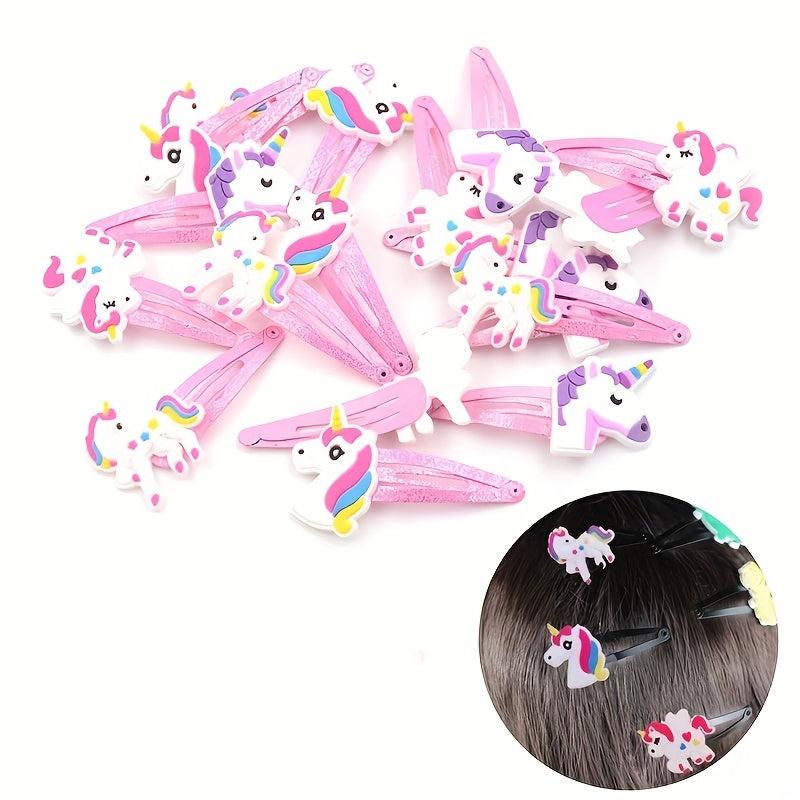 10pcs Cartoon Unicorn Snap Clip Pink Hair Clip For Girls