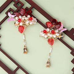 Vintage Red Year Butterfly Tassel Flower Hair Clip