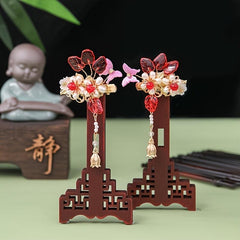 Vintage Red Year Butterfly Tassel Flower Hair Clip