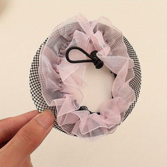 Toddler Girls Ruffle Trim Drawstring Sweet Bun Net Hair Elastic