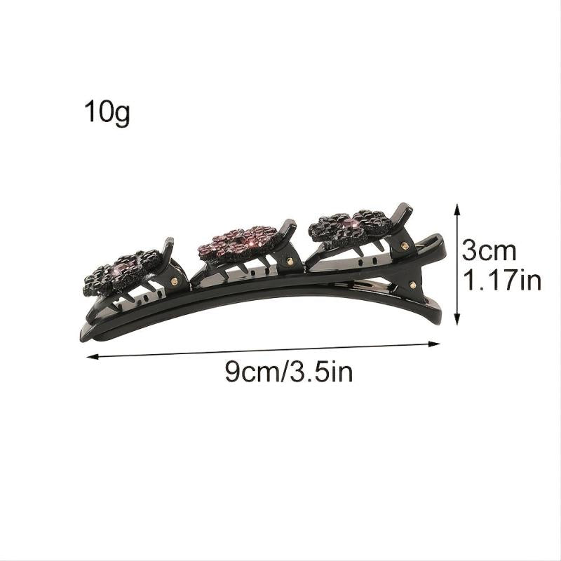 Crystal Stone Braided Hair Clips Satin Hair Bands Clover Rhinestone Hair Clip