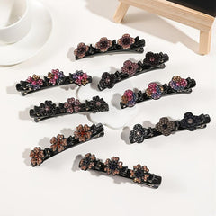 Crystal Stone Braided Hair Clips Satin Hair Bands Clover Rhinestone Hair Clip