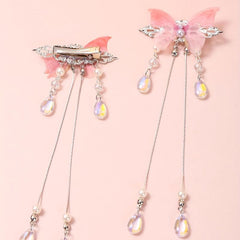 Gradient Butterfly Hair Clip Crystal Tassel Duck Billed Clip for Women Girls