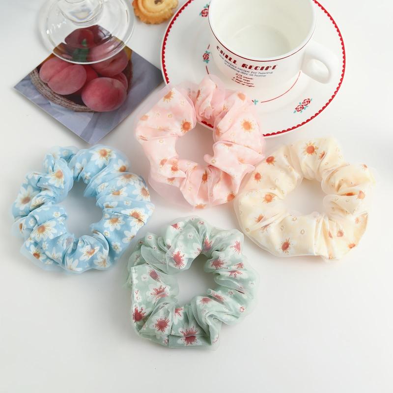 Chiffon Flower Hair Scrunchies Hair Bobbles Ponytail Holder