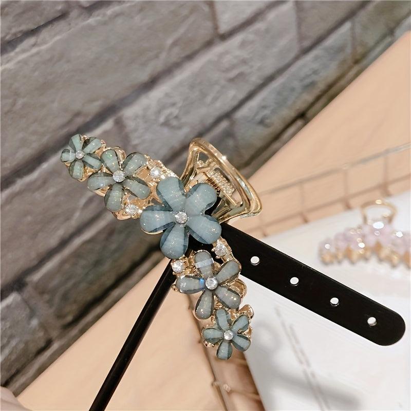 Vintage Flower Hair Claw Crystal Floral Hair Claw for Women Girls