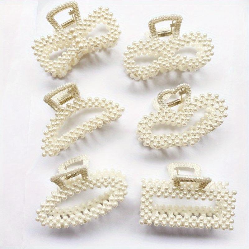 6pcs Pearl Hair Claw Heart Bow Ponytail Holder Hair Clip