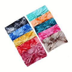 Boho Tie Dye Headband Wide Knotted Hair Band Wrap Turban