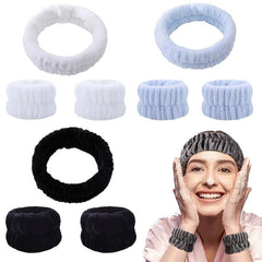 Plush Face Washing Headband & Wrist Wash Bands Set, Soft Makeup Head Wrap