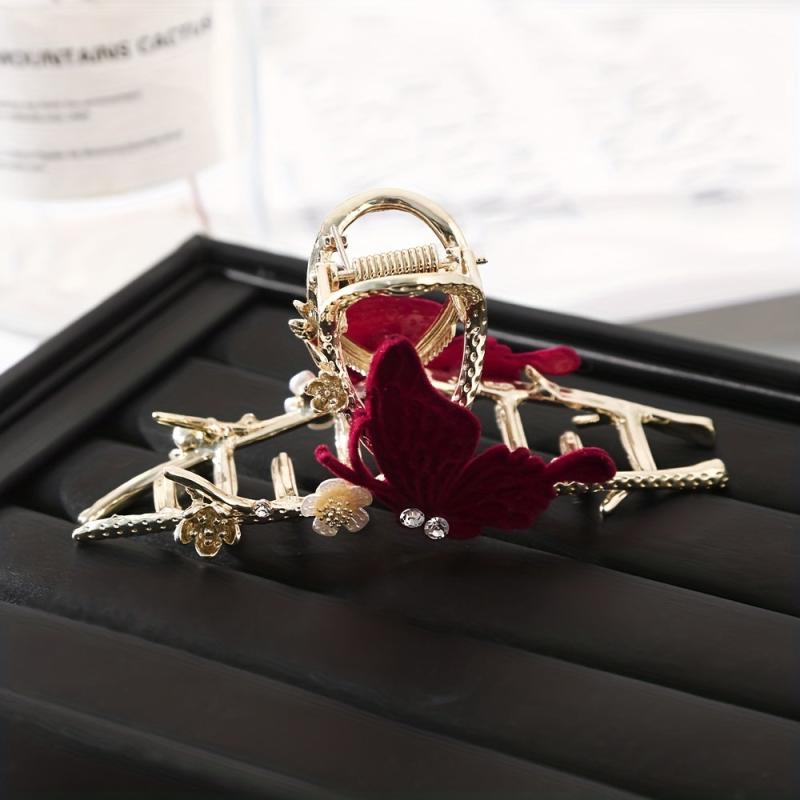 Red Rhinestone Flower Hairpin Clips for Women Ponytail Hair Accessories