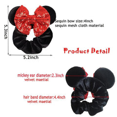 6pcs Mouse Ears Velvet Sparkle Sequin Bows Hair Scrunchies