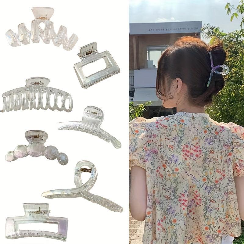 7pcs Holographic Hair Claw Clip Transparent Hair Claw Large Nonslip Shark Claw