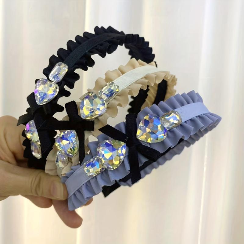 Zircon Decor Headband Bow Head Hoop Sparkle Headdress For Women Girls