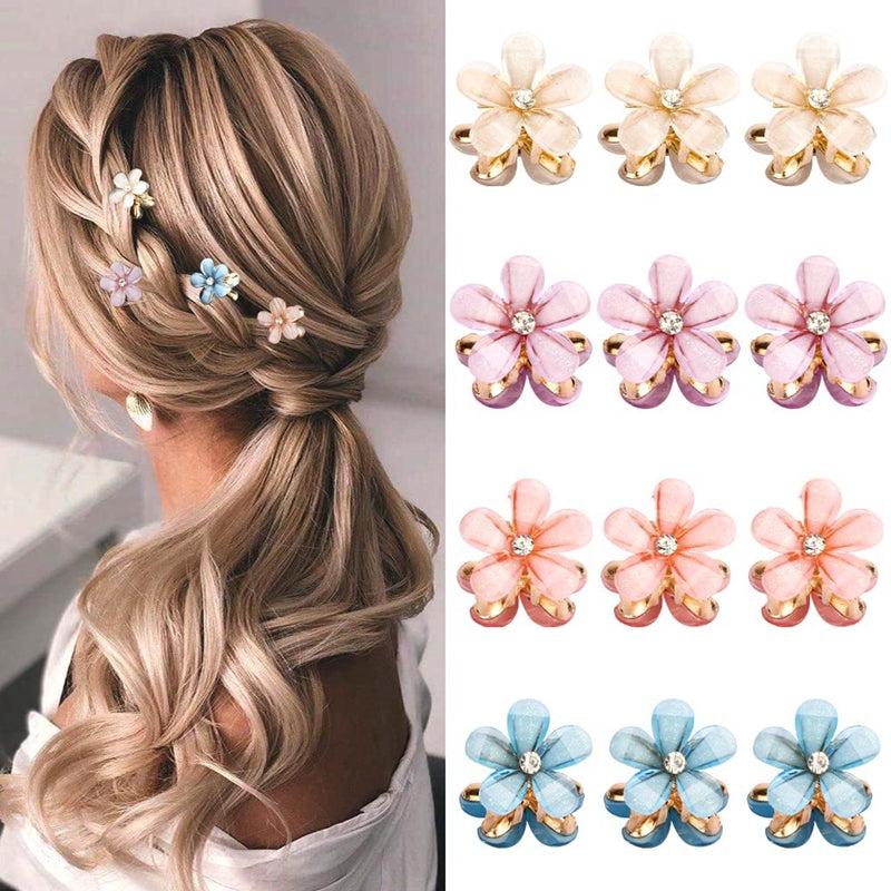 10pcs Small Crystal Flower Hair Claw Metal Hair Claw Sweet Hair Clip