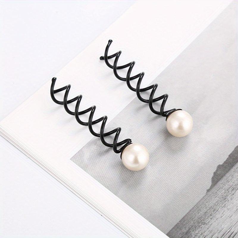 2pcs Spiral Hair Bun Maker Faux Pearl Hair Pin for Women Girls W