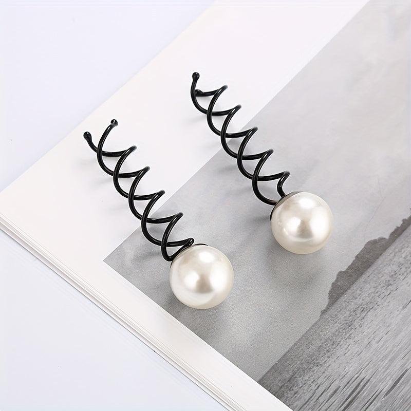 2pcs Spiral Hair Bun Maker Faux Pearl Hair Pin for Women Girls W