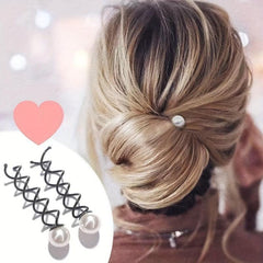 2pcs Spiral Hair Bun Maker Faux Pearl Hair Pin for Women Girls W