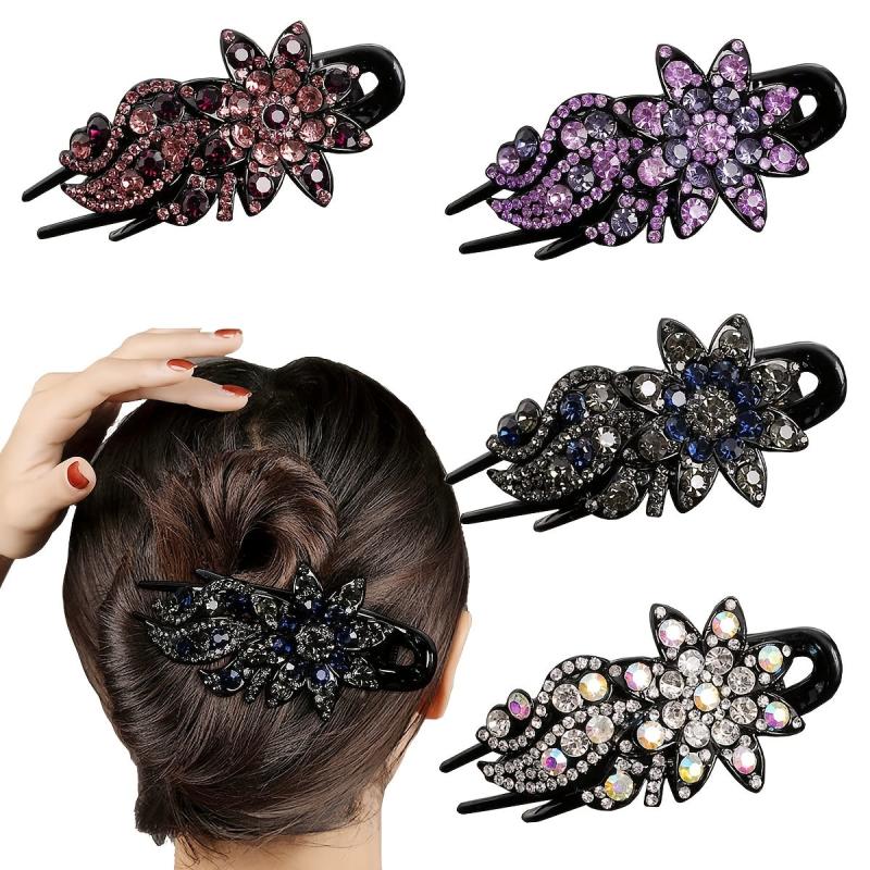 Vintage Rhinestone Flower Hair Claw Clip for Mother