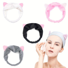 Deer Antlers Ears Headband Coral Fleece Hair Band for Spa Makeup