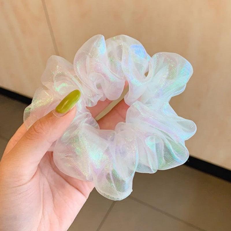 Organza Scrunchie Flower Decor Hair Tie for Women Girls