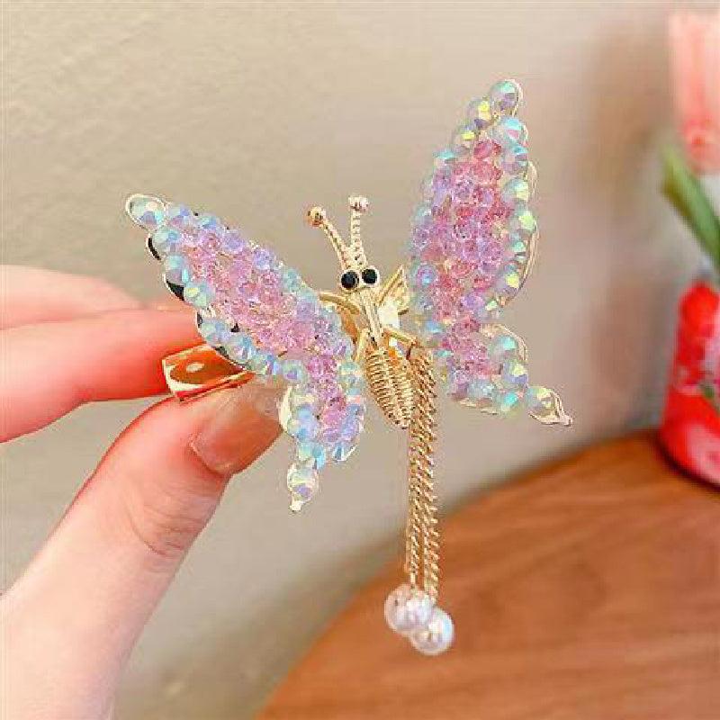 Butterfly Tassel Hair Clip Rhinestone Pearl French Barrette Headwear
