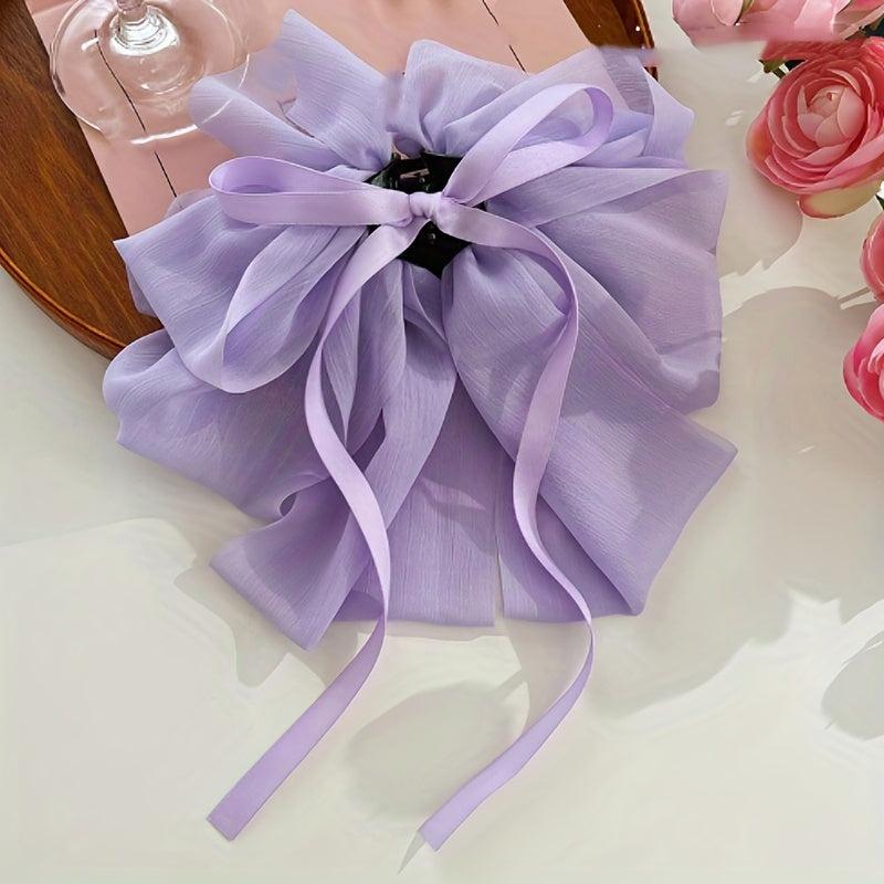 3pcs Mesh Large Bow Hair Claw Ponytail Holder