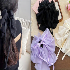3pcs Mesh Large Bow Hair Claw Ponytail Holder