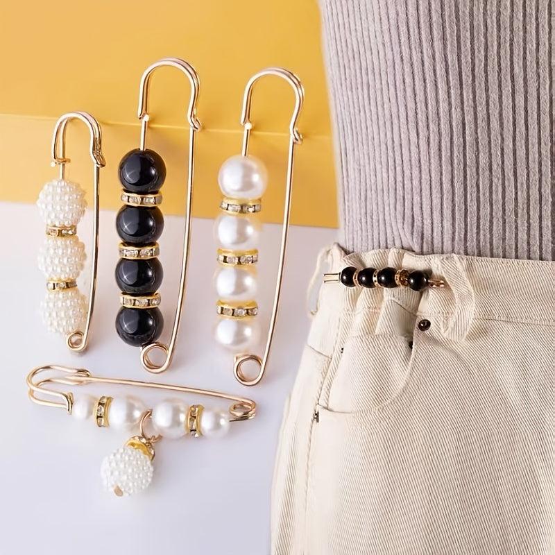 4pcs Faux Pearl Brooch Pin Stylish Safety Pin For Women Girls