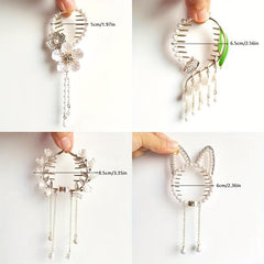 Camellia Flower Pearl Hair Claw Clip Tassel Ponytail Holder