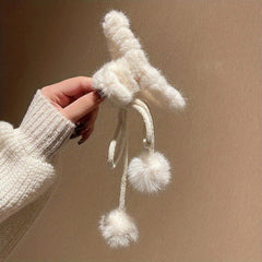 Plush Hair Claw With Fluffy Ball Tassel Ponytail Holder
