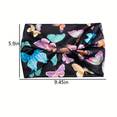 Y2K Butterfly Print Headband Wide Brim Elastic Knotted Hair Accessory