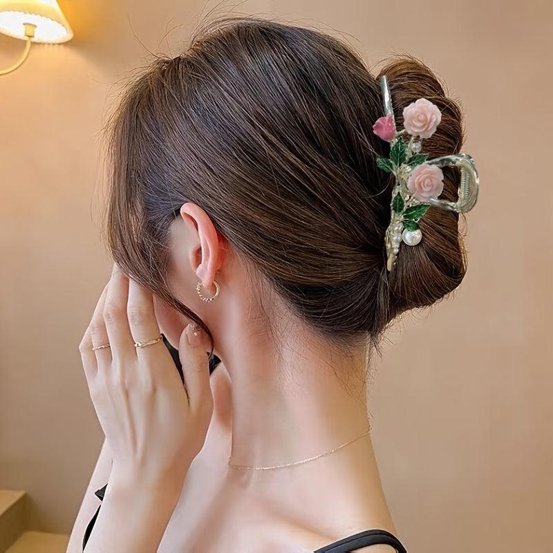 Rose Hair Claw Clip Pearl Metal Hair Clip For Women Girls Ladies Hair Accessorie