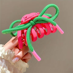 Hollow Hair Claw with Colorful Shoelace Non-slip Ponytail Holder