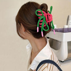 Hollow Hair Claw with Colorful Shoelace Non-slip Ponytail Holder