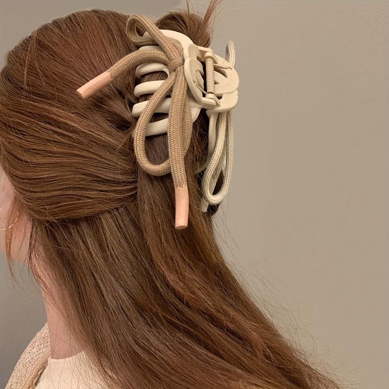 Hollow Hair Claw with Colorful Shoelace Non-slip Ponytail Holder