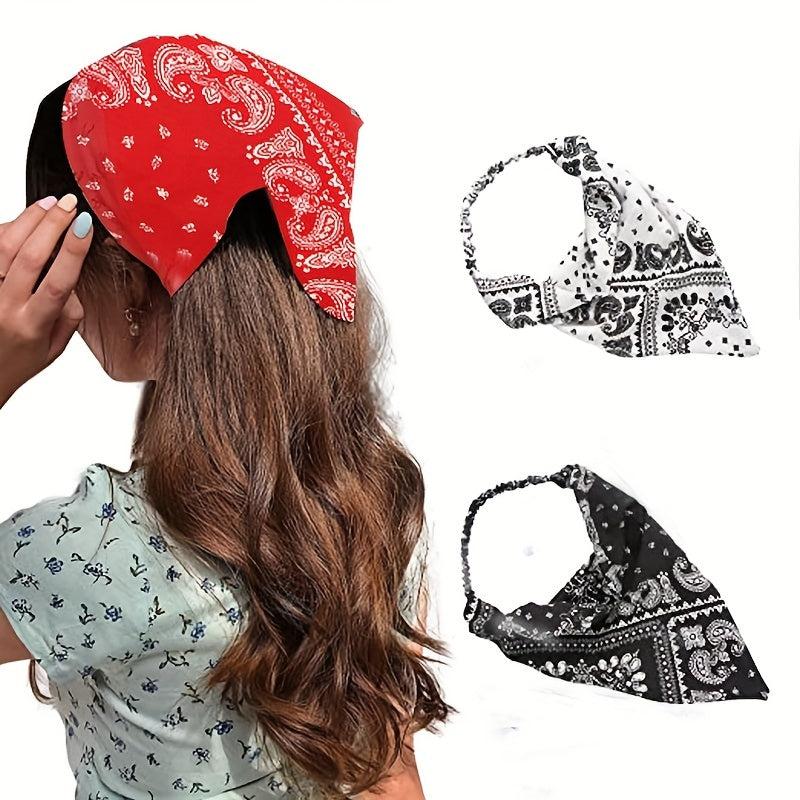 3pcs Boho Head Kerchief Paisley Bandana Elastic Hair Scarf Hair Accessories