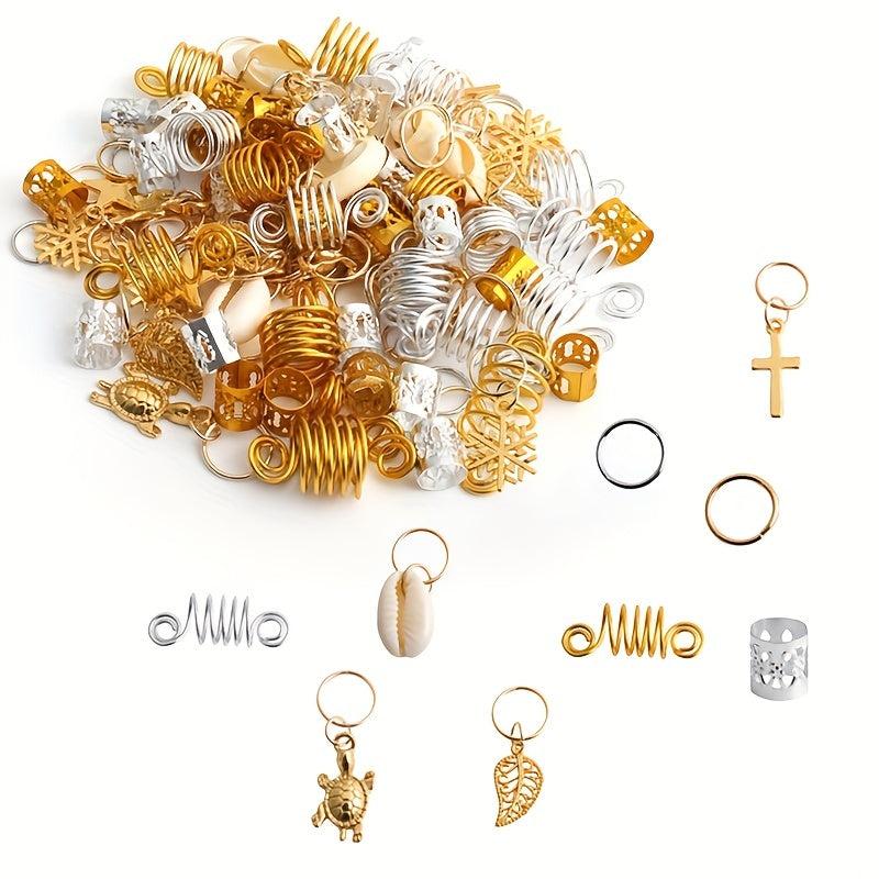 170pcs Hair Braid Dreadlock Beads Cuffs Clips Spiral Braid Hair Extension