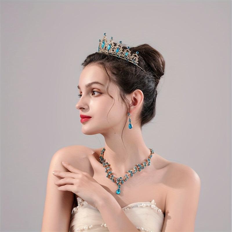 3pcs Alloy Crystal Headband Necklace Earrings Set Women's Jewelry