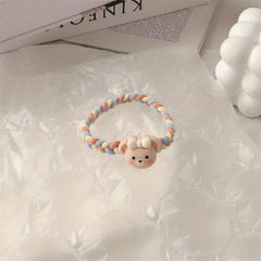 Cartoon Animal Hair Tie Two Tone Braided Hair Rope Elastic Hair Accessories