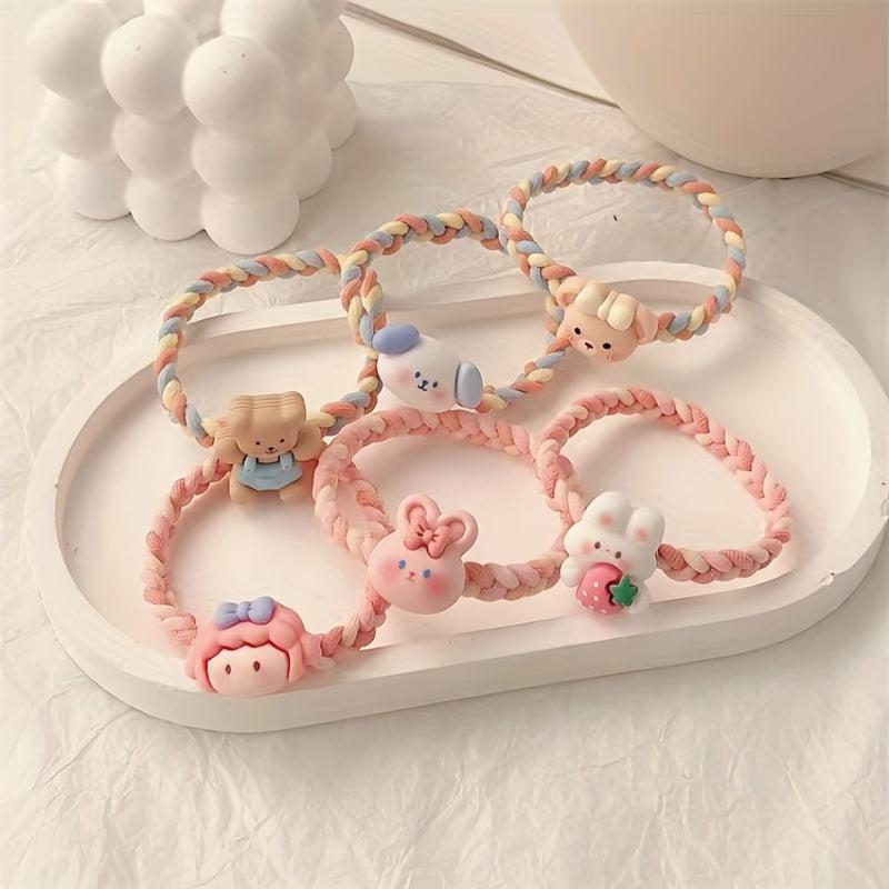 Cartoon Animal Hair Tie Two Tone Braided Hair Rope Elastic Hair Accessories