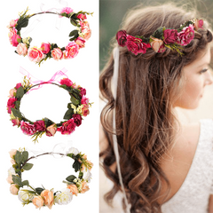 Simulation Flower Headband Wreath Floral Hair Band for Wedding Festivals