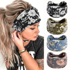 Chinese Rose Print Headband High Elasticity Sweatband For Yoga Running